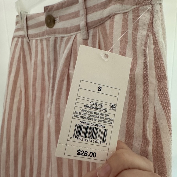 Striped Pink and White Linen Midi Women's Skirt - Picture 7 of 7